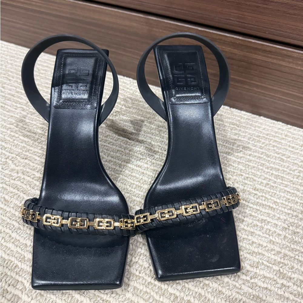 Givenchy Black and Gold Heels with Chain Detail